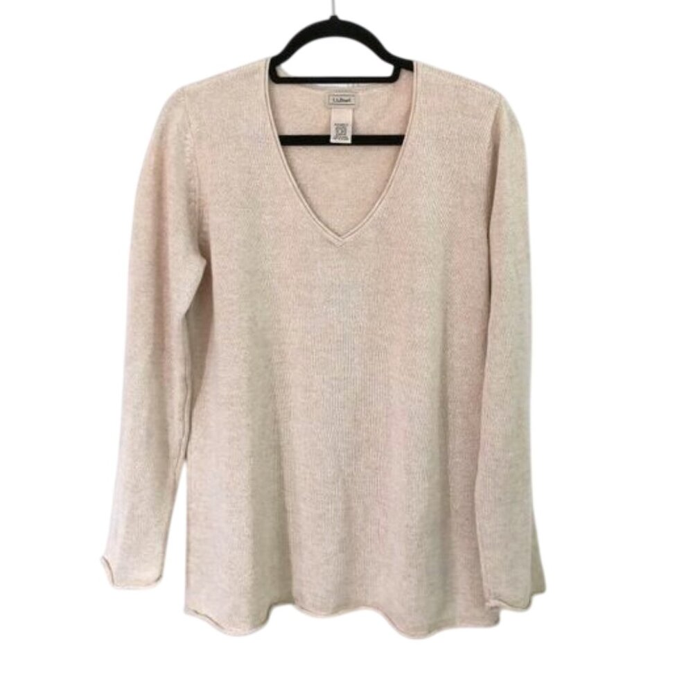 Like New L.L. Bean Linen Cotton Blend V Neck Sweater Minimalist Size XL